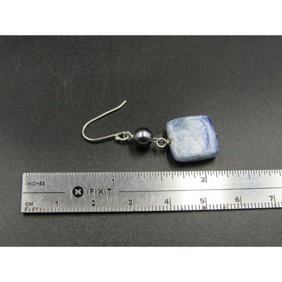 Sterling Silver Square Blue And White Wonderful Stone Earrings - Picture 4 of 5